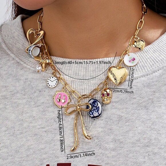 Multicolor Trendy Women's Handpainted Ceramic Bowknot Pendant Necklace - Picture 2 of 3